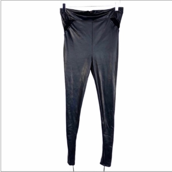 HOT & DELICIOUS tie up faux leather leggings pants L black - Picture 1 of 8